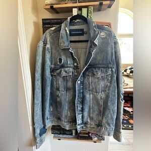Calvin Klein Men's Blue Denim Distressed Jacket Sz. XXL (runs small) $248 retail